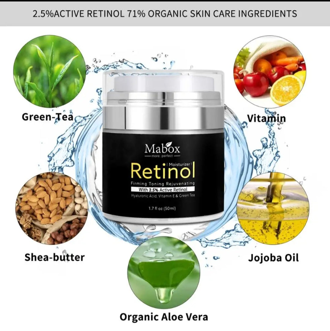 Mabox 50ml Retinol 2.5%Moisturizer Face Cream Hyaluronic Acid AntiAging Remove Wrinkle Vitamin E Collagen Smooth Brightening ening Cream