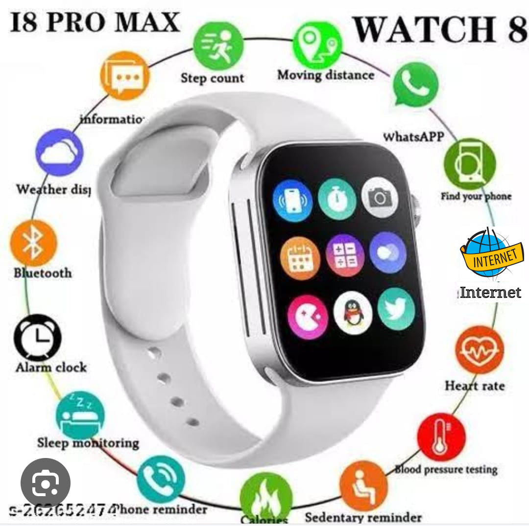 I8 Pro Max Smart Watch Heart Rate Sensor Activity Tracker Real-time Heart Rate, Blood Pressure, Blood Oxygen, Customized Watch Dial,Compatible with All 3G/4G/5