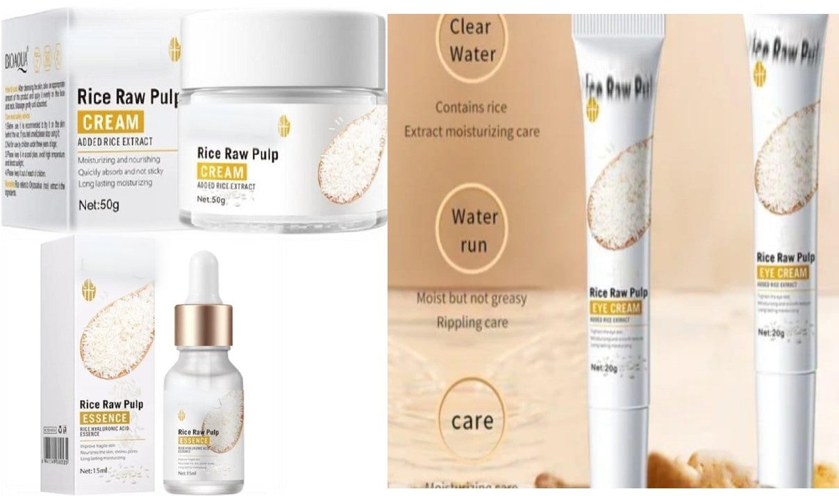 rice raw pulp rejuvenating Anti-aging , anti-acne ,moisturizing essence eye cream, face cream and serum set for a glowing radiant skin skin