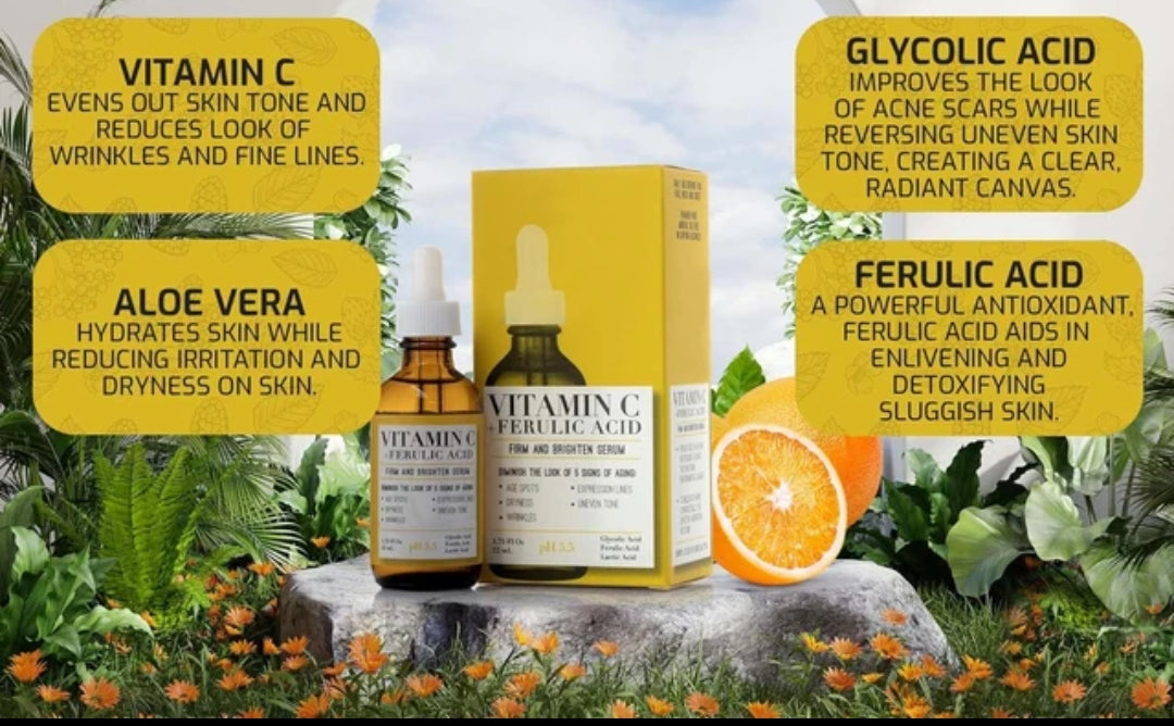 TUMERIC, VITAMI C , FERULIC ACID Facial Skin Care Booster, Wrinkles, & Fine Lines brightening and glow serum