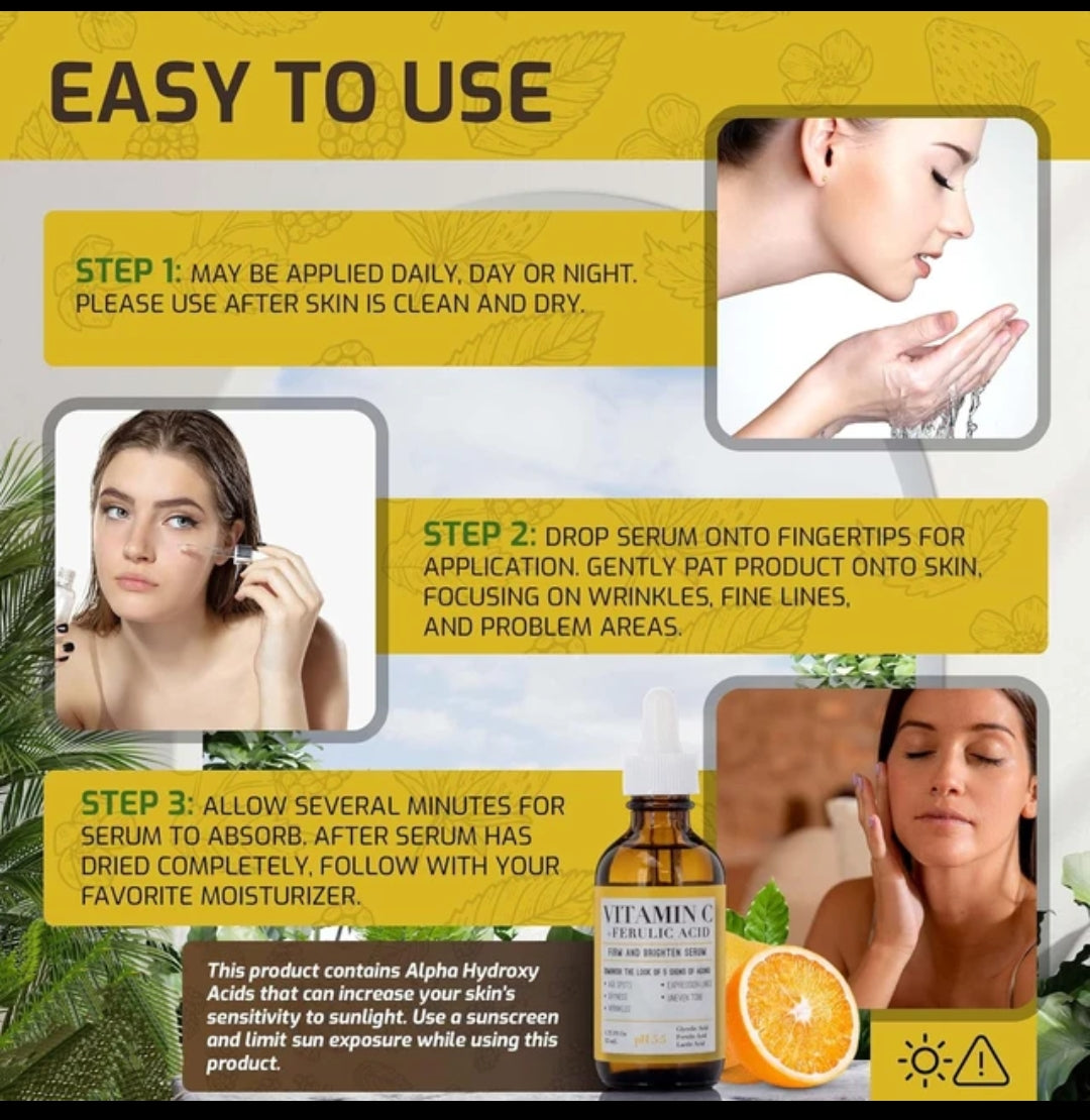 TUMERIC, VITAMI C , FERULIC ACID Facial Skin Care Booster, Wrinkles, & Fine Lines brightening and glow serum