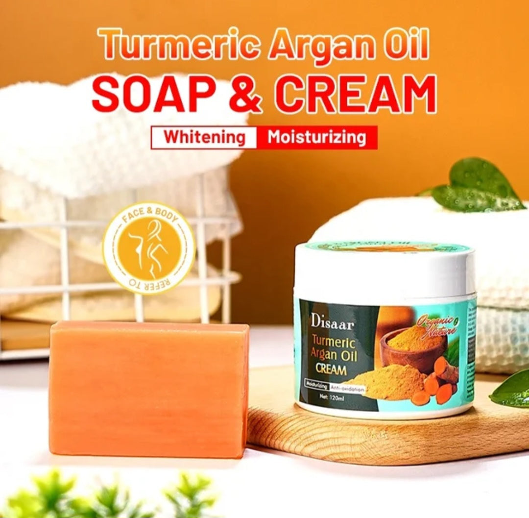 Anti -aging anti-acne argan oil turmeric face cream and soap