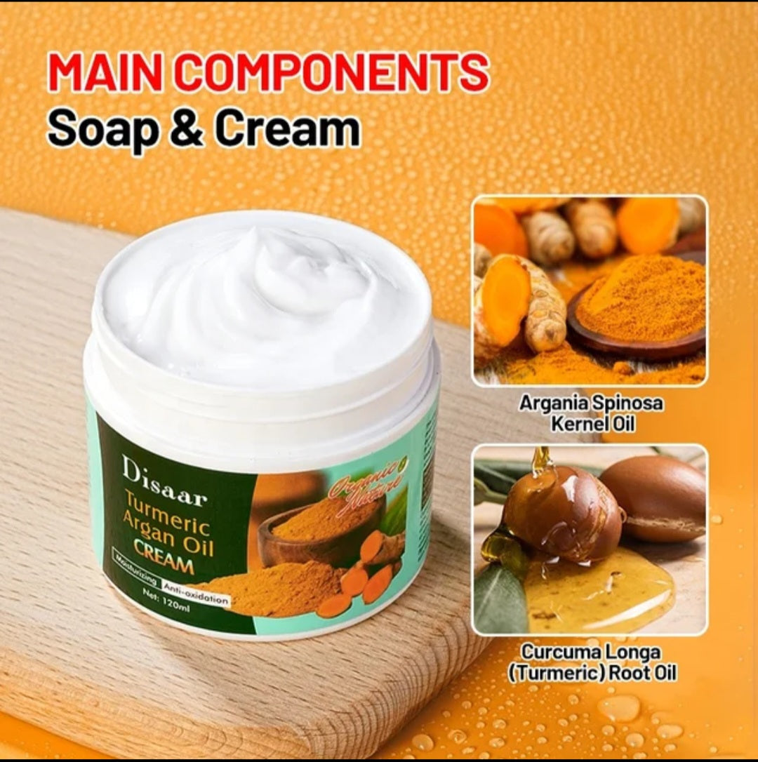 Anti -aging anti-acne argan oil turmeric face cream and soap