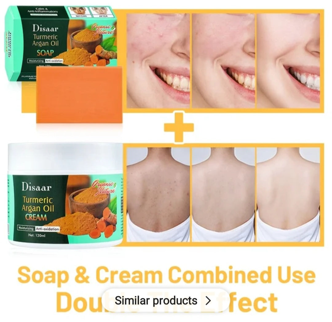 Anti -aging anti-acne argan oil turmeric face cream and soap