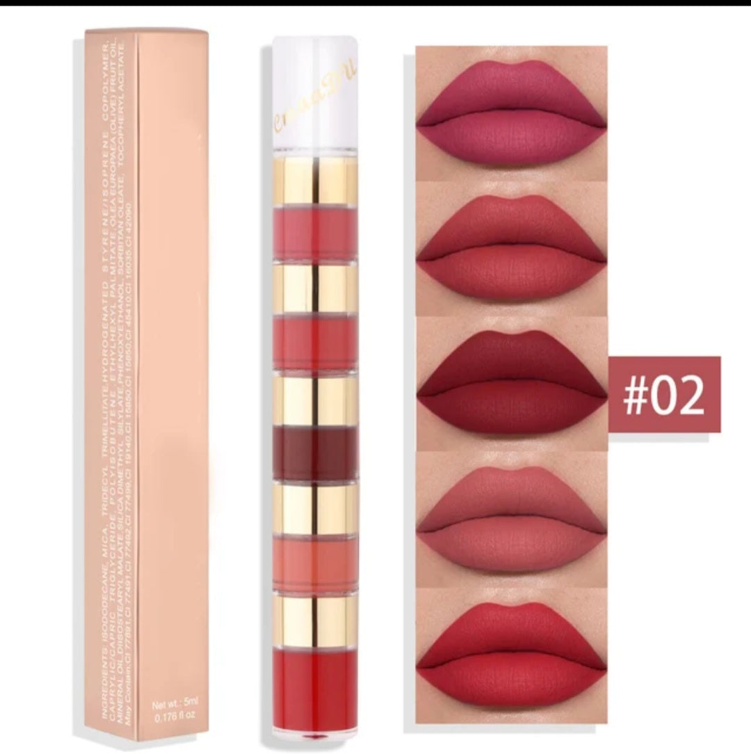 New 5 In 1 Sexy Matte Lipstick Long Lasting Non-stick on cup , Waterproof Lip Gloss Set