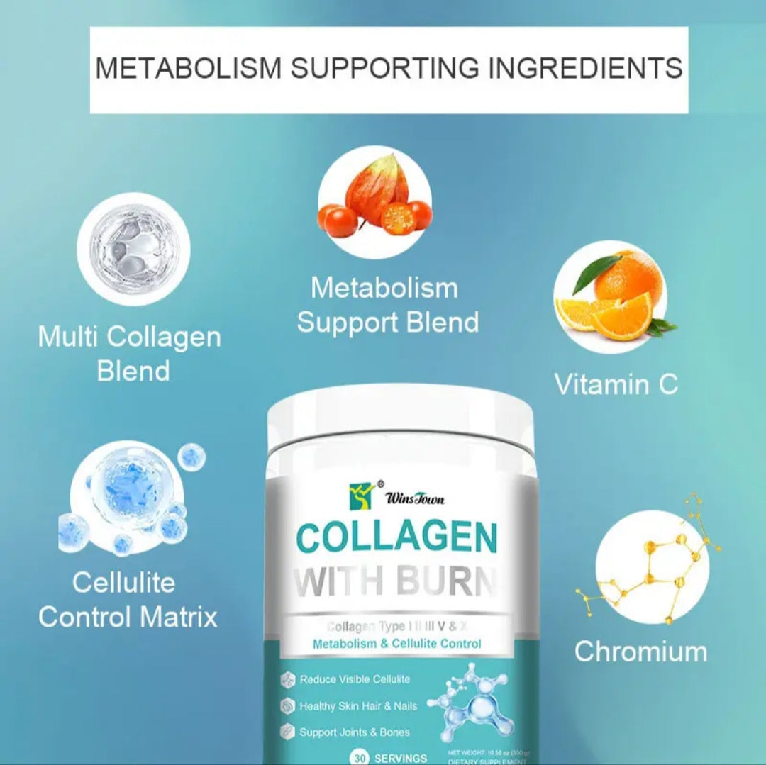 Multi COLLAGEN Power with BURN Metabolism Cellulite Control Healthy Skin Hair Nails Joints Bones Collagen Powder Burning