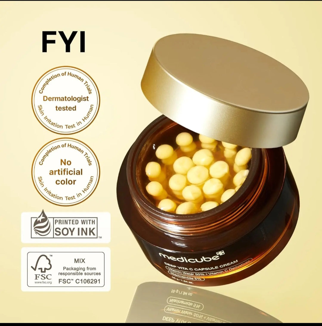 medicube Deep Vitamin C Golden Capsule Face Moisturizer - Liposome Capsules For Wrinkles, Skin Radiance - Transparent Gel for Glow Hydration - Korean Skin Care 1.94 oz