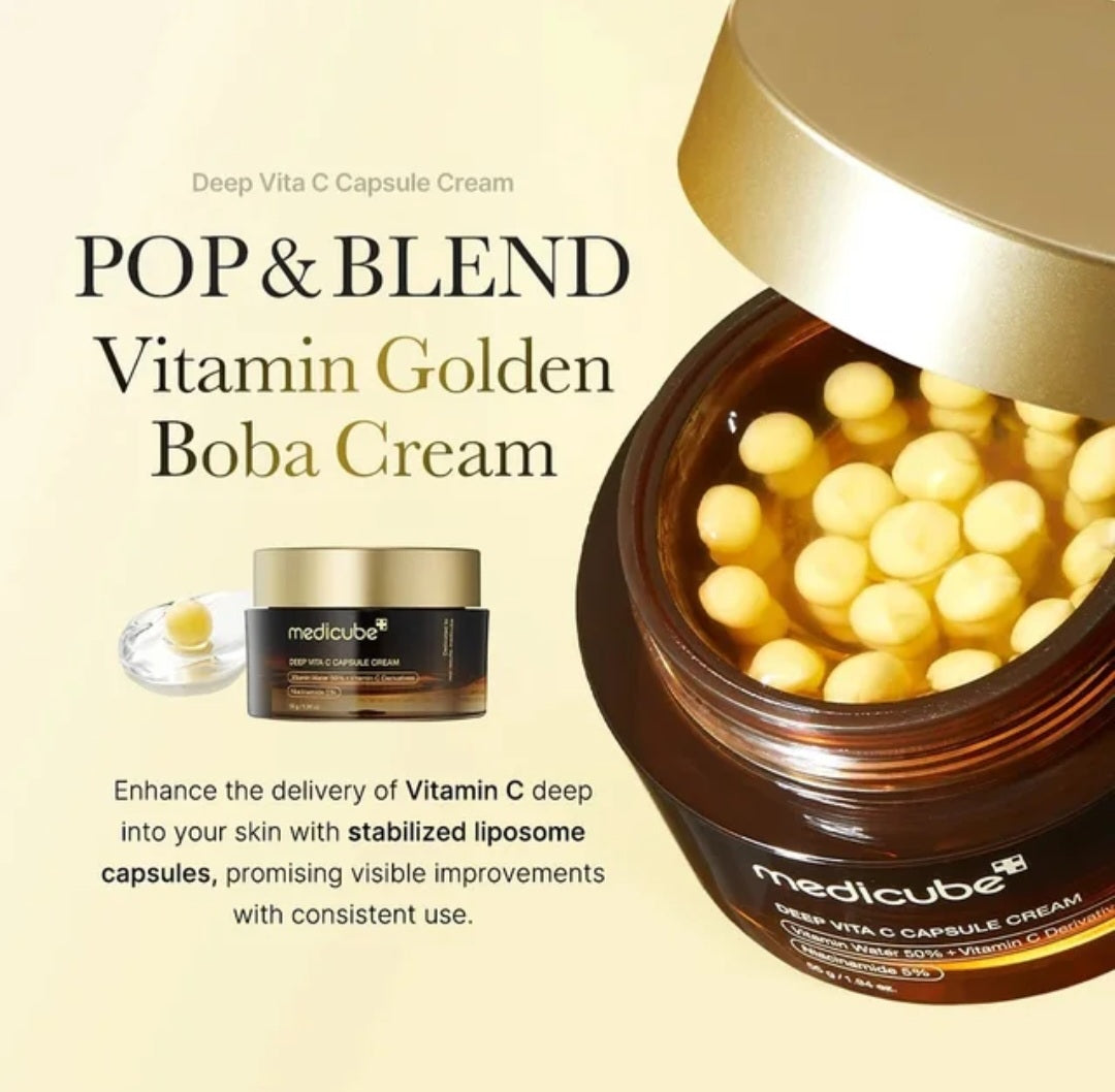 medicube Deep Vitamin C Golden Capsule Face Moisturizer - Liposome Capsules For Wrinkles, Skin Radiance - Transparent Gel for Glow Hydration - Korean Skin Care 1.94 oz