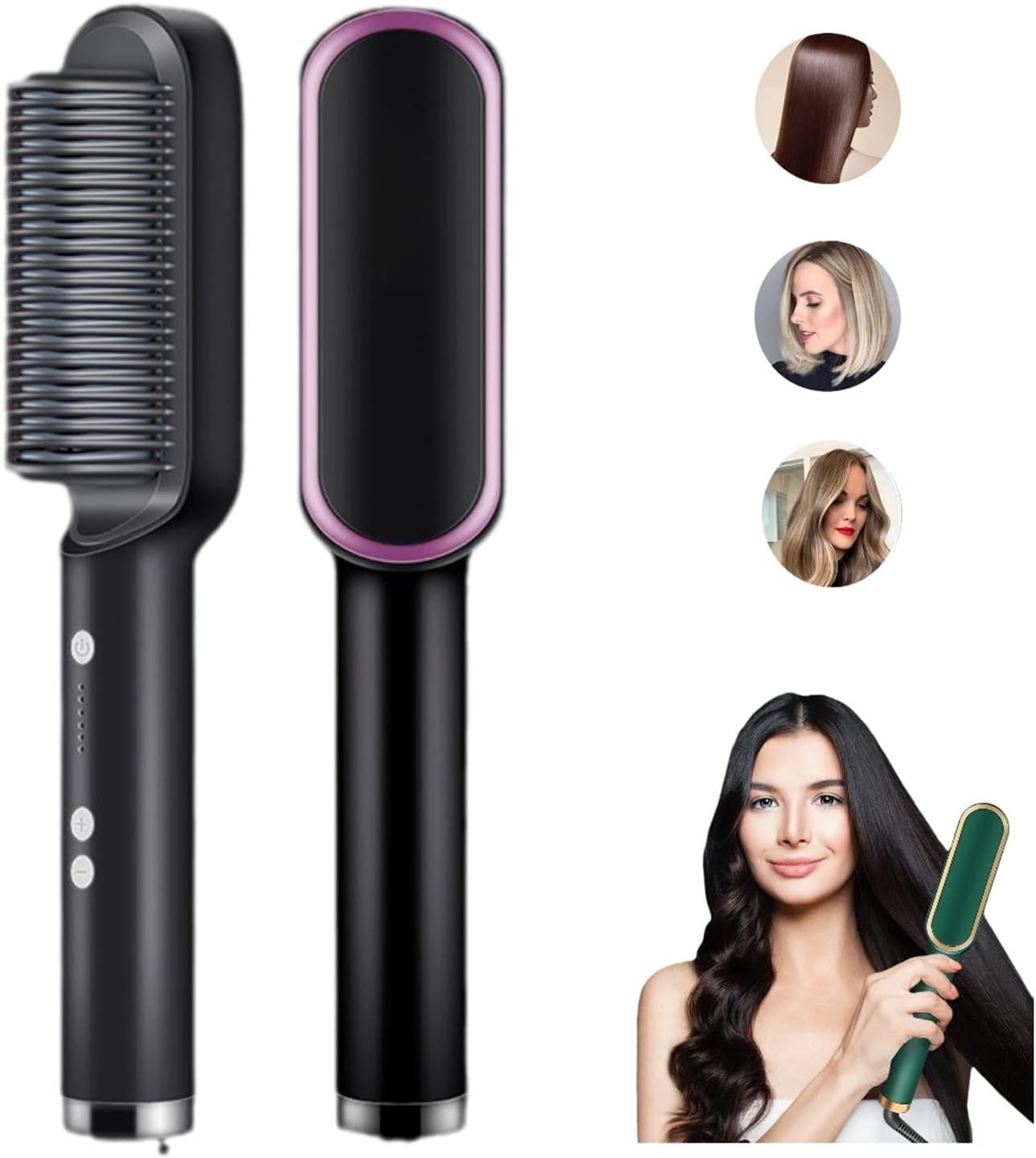 Ion Hair Straightener with 5 Temp, 2 in 1 Brush and Curler, Portable Electric Straightening Heated Styling Comb 10s Fast Heating Anti-Scald