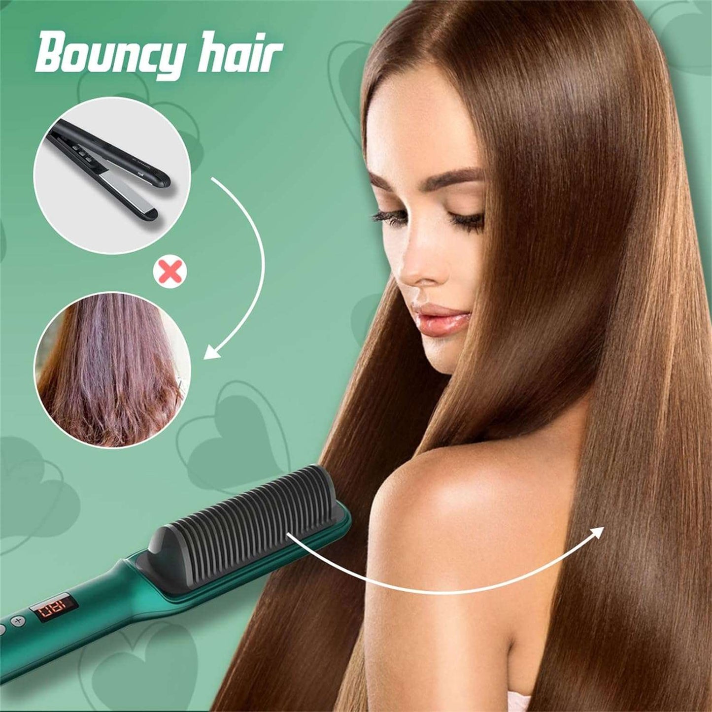 Ion Hair Straightener with 5 Temp, 2 in 1 Brush and Curler, Portable Electric Straightening Heated Styling Comb 10s Fast Heating Anti-Scald