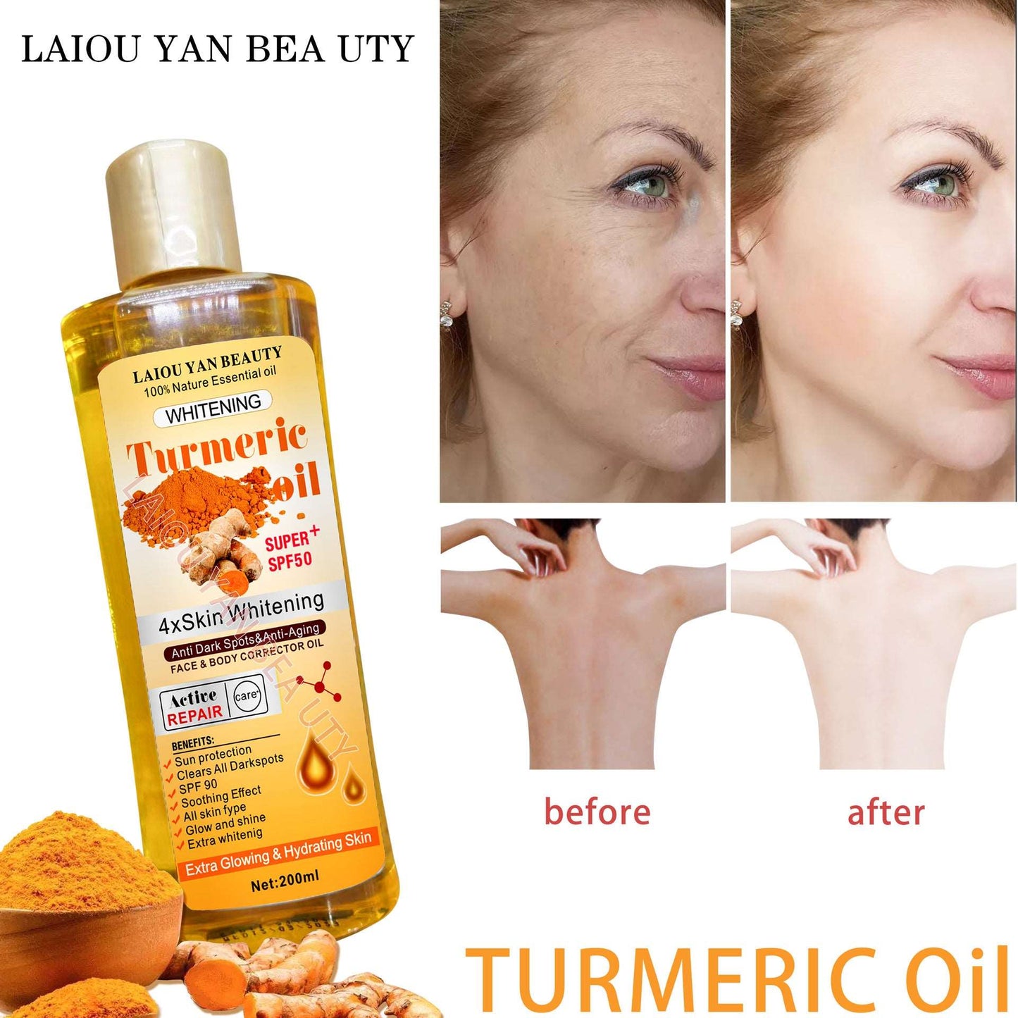 Natural Organic Anti Wrinkle Anti Acne, Soothing, Anti Aging Moisturizing, Turmeric Facial Serum Oil