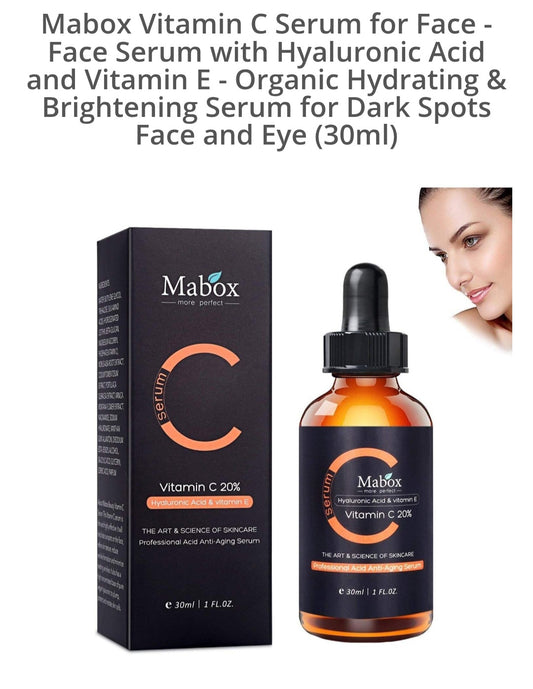 Mabox korean beauty Vitamin C Serum for Face - Face Serum with Hyaluronic Acid and Vitamin E - Organic Hydrating & Brightening Serum for Dark Spots, Face