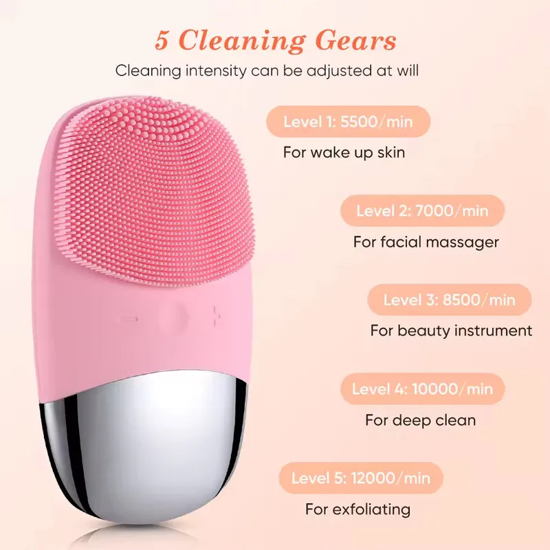 Sonic Facial Cleansing Brush, Face Scrubber Cleanser Brush, Waterproof Face Massager, Rechargeable Face Brushes for Cleansing & Exfoliating Electric Silicone Face Scrubber