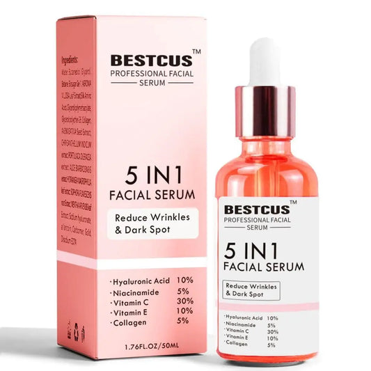 New Anti-Aging 5-in-1 Facial Serum 30% Vitamin C 5% Niacinamide 10% Herbal & Vegan Ingredients Brightening Anti-Wrinkle Anti-Age