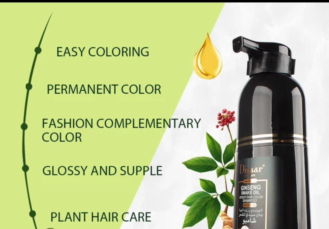 Hair Dye 2 In 1 Ginseng &  Oil Black Hair Color Permanent Shampoo For Men And Women