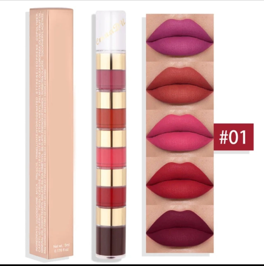 New 5 In 1 Sexy Matte Lipstick  Long Lasting   Non-stick on cup , Waterproof  Lip Gloss Set