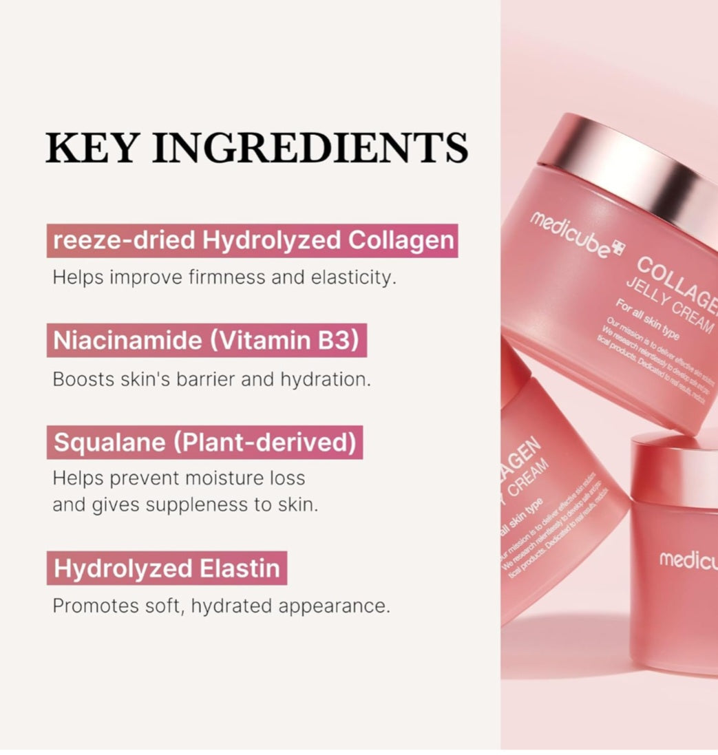 medicube Collagen Jelly Cream- Niacinamide & Freeze-Dried Hydrolyzed Collagen - Boosts skin's barrier hydration and gives 24h Glow & Lifted Look - Korean skincare (1.69 Fl Oz (Pack of 1))