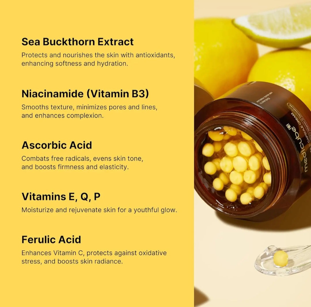 medicube Deep Vitamin C Golden Capsule Face Moisturizer - Liposome Capsules For Wrinkles, Skin Radiance - Transparent Gel for Glow Hydration - Korean Skin Care 1.94 oz
