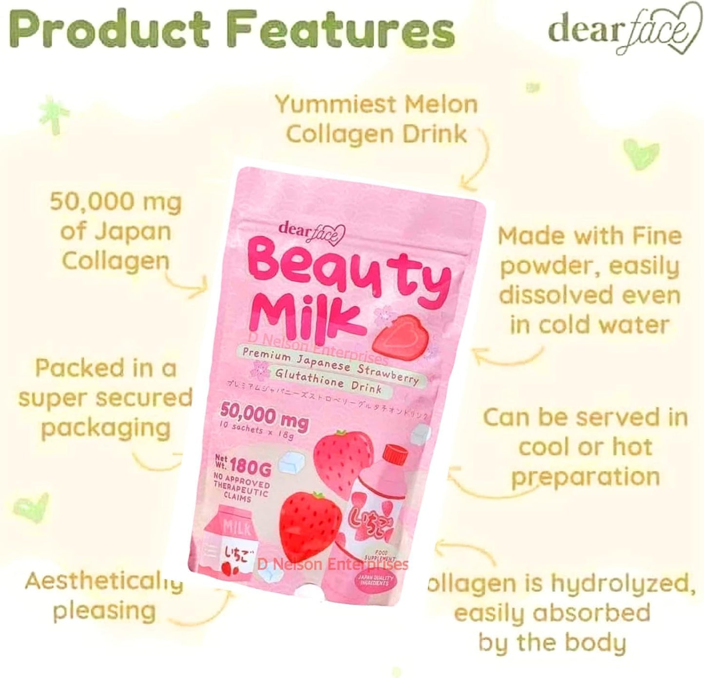 Beauty Milk & Bean Premium  Drink Strawberry Glutathione Drink)