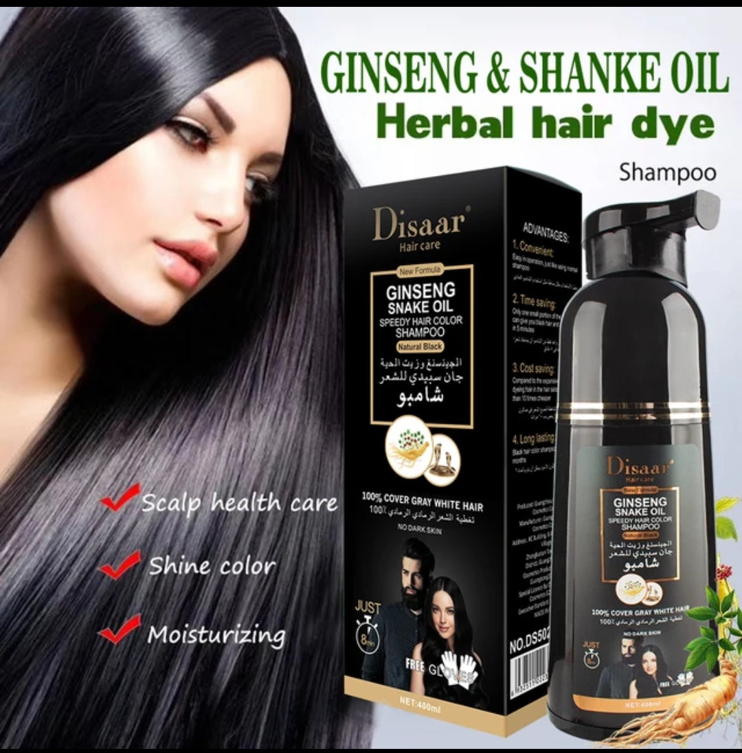 Hair Dye 2 In 1 Ginseng &  Oil Black Hair Color Permanent Shampoo For Men And Women