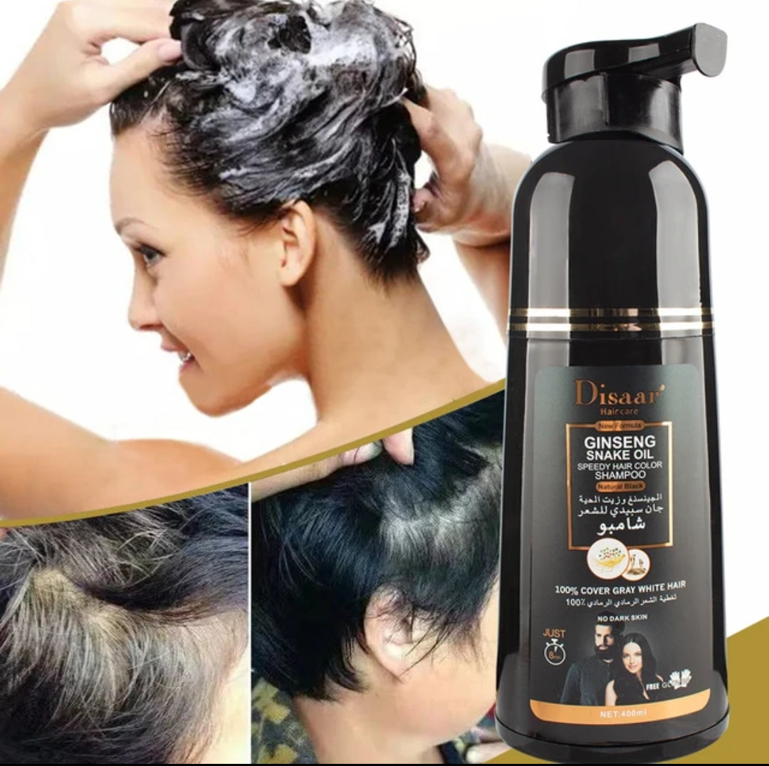 Hair Dye 2 In 1 Ginseng &  Oil Black Hair Color Permanent Shampoo For Men And Women