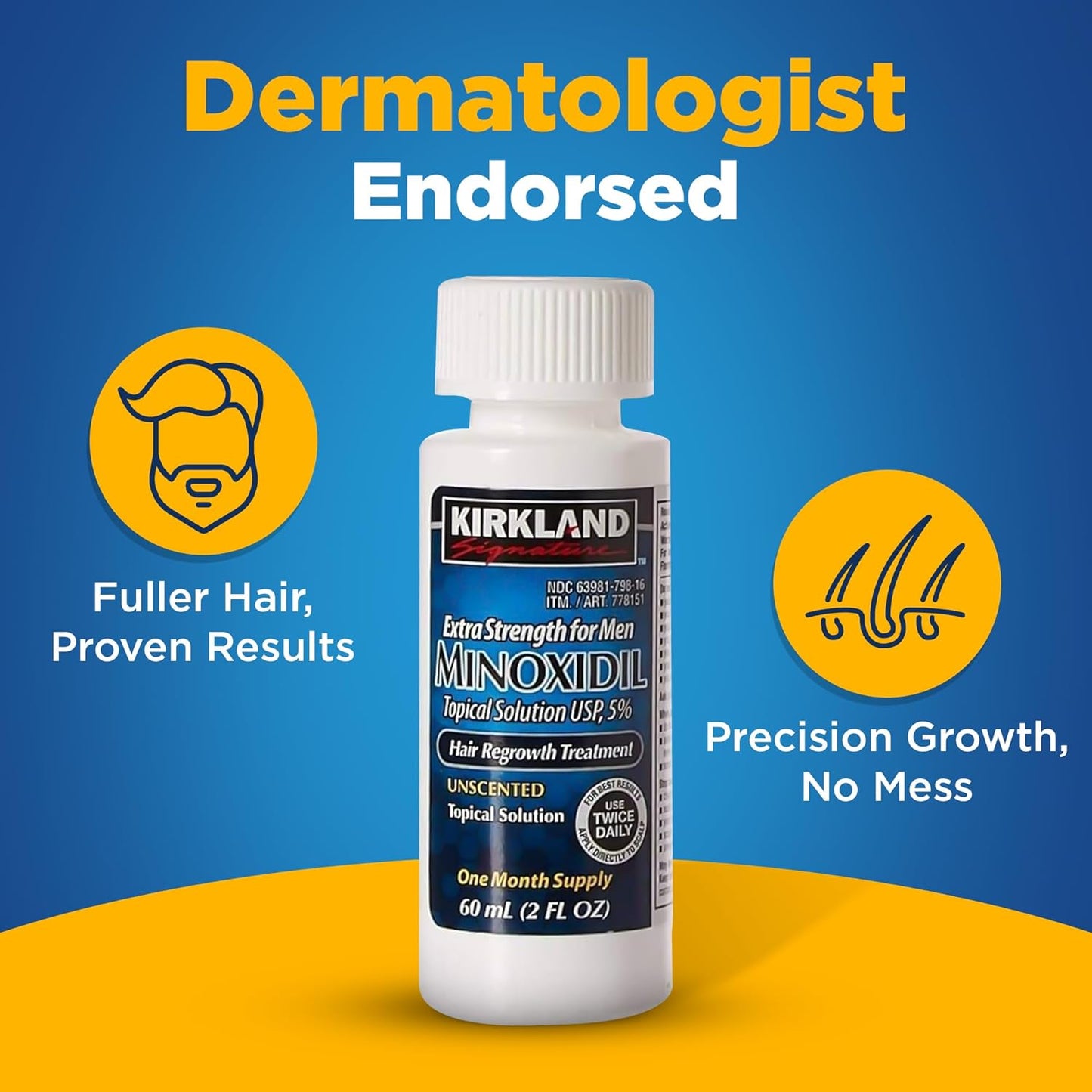 Kirkland Minoxidil  Hair Loss Regrowth Revitalizes Hair Follicles 5% Minoxidil Topical Solution  (60 Ml) Original 1 month supply