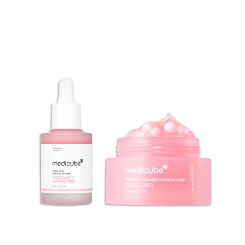 medicube Salmon PDRN Renewal Duo: Salmon DNA PDRN Pink Peptide Serum and Salmon DNA PDRN Pink Collagen Capsule Cream | For Firm and Radiant Skin | Korean Skincare,