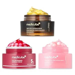 medicube Capsule Cream : TXA + Niacinamide, Deep Vitamin C,  Salmon DNA PDRN Capsule Cream and Medicube COLLAGEN JELLY CREAM | Hydrating, Clarifying Korean Skincare Set for Glowy,.