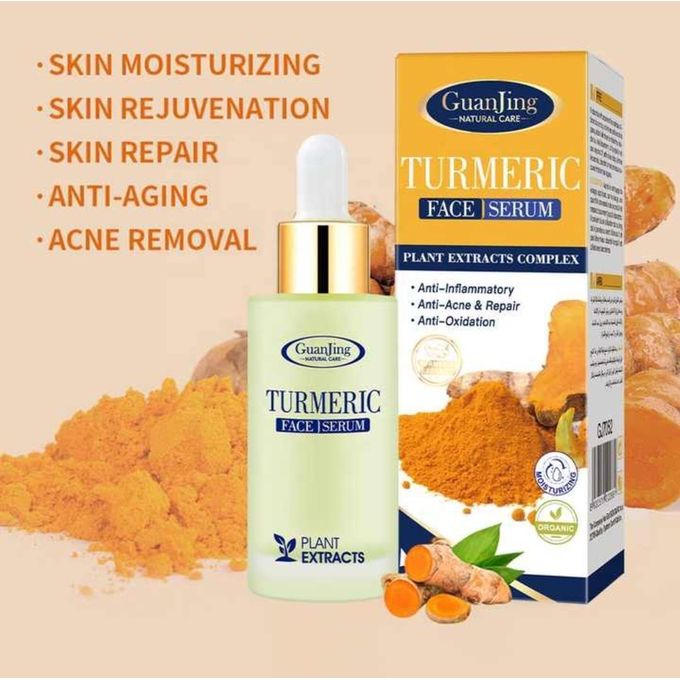 Guanjing Organic Turmeric Face Serum - 30ml, Anti-Acne, Anti-Aging & Wrinkle Repair, Melanin Removal, Skin Brightening & UV Protection Serum for Women