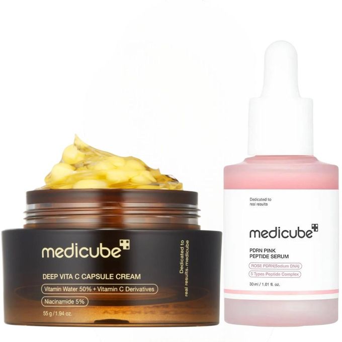 medicube Capsule Cream with Deep Vitamin C andPink Glow Serum with Peptides & Niacinamide for Hydration & Firm-Looking Skin | Uneven Tone Care | Korean Skincare, 1.01 fl. Oz